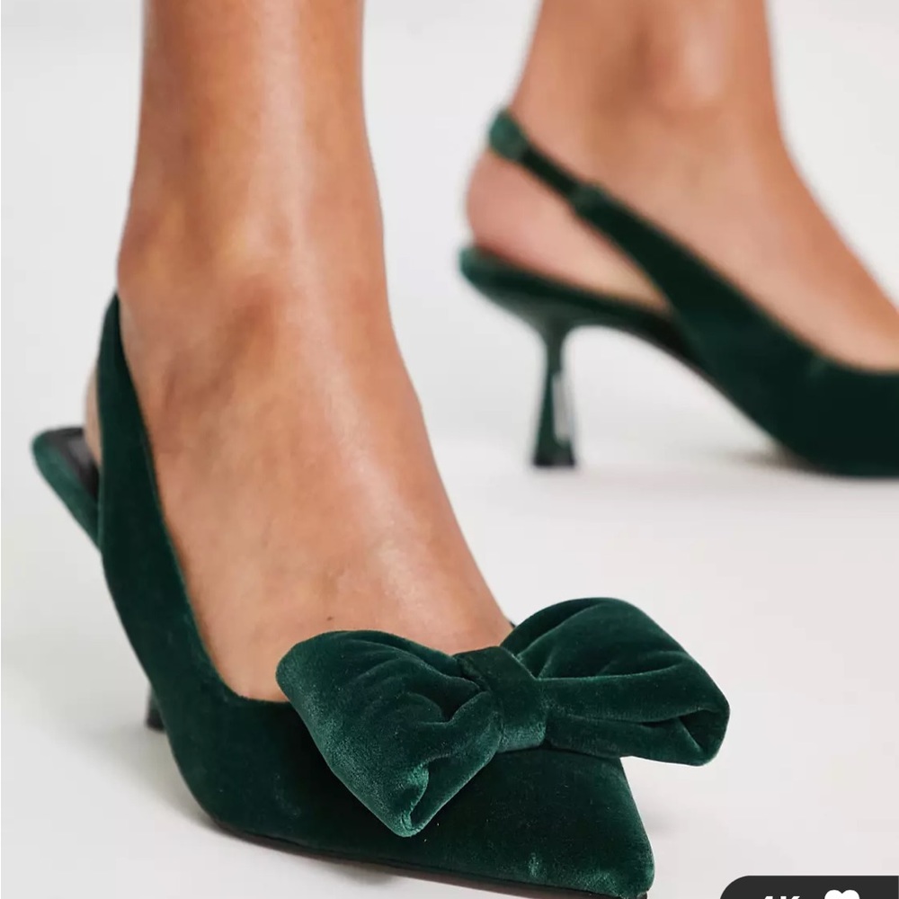 Scarlett bow detail mid heeled shoes in green